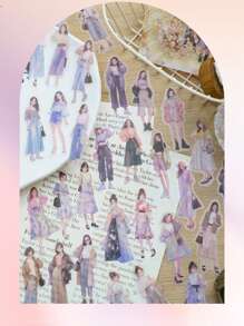 30入組復古文學可愛時尚女孩垃圾日記貼紙pet手帳裝飾手工藝術剪貼簿貼紙 15種設計圖案 - 杏色 - 查看 7