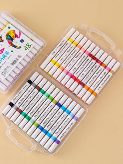 1pc With 24/48/72/96 Colors And 1pc Dual Tip Acrylic Marker, Can
