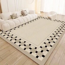 1pc Crystal Velvet Edge Bound Anti-Slip Carpet Rug For Living Room, Bedroom, Bathroom, Kitchen, Cream Color - Breeze - View 2
