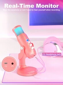 Haomuren USB Microphone, USB Microphone With RGB Lights For Computer, Condenser Recording, PC Microphone For  & Windows,Professional Plug&Play Studio Microphone For Gaming, Podcast (Stand Base) - Pink - View 2