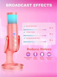 Haomuren USB Microphone, USB Microphone With RGB Lights For Computer, Condenser Recording, PC Microphone For  & Windows,Professional Plug&Play Studio Microphone For Gaming, Podcast (Stand Base) - Pink - View 6