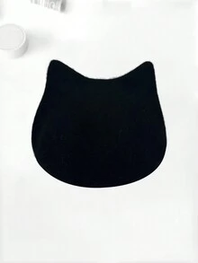 1件女式新款羊毛貝雷帽,貓耳形設計,可愛又保暖 - 黑色 - 查看 4