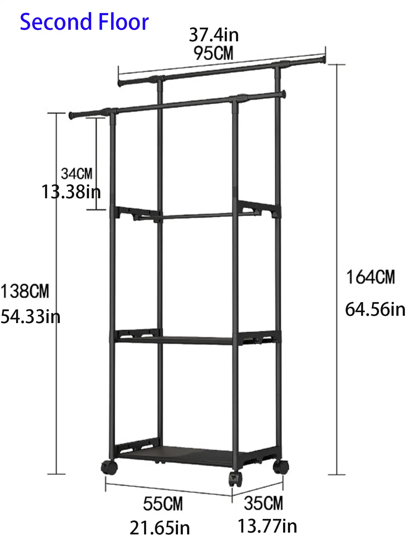 1pc Double Pole Movable Clothes And Hat Rack With Storage Shelf, Shoe Rack, Clothes Hanger For Wardrobe, Bedroom, Hotel Storage - Black - View 4