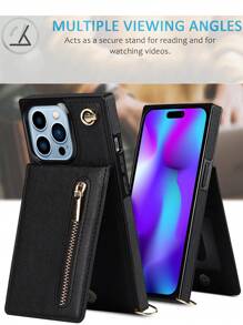 AWQUER Crossbody Wallet Back Case Compatible With Iphone 15 14 Plus 13 12 Mini 11 Pro Max 8 7 6 Plus SE 5G 2020 2022, PU Leather With Credit Card Slots Holder Kickstand Shockproof Phone Cover