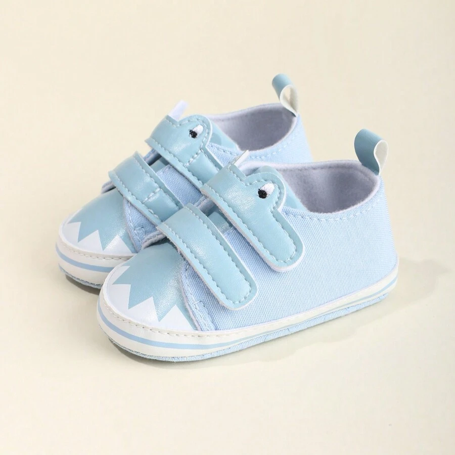 1 双男女通用卡通 PU 休闲鞋，带钩环，适合 0-18 个月婴儿，柔软防滑透气幼儿步行鞋，适合春秋季 - 淺藍色 - 查看 1
