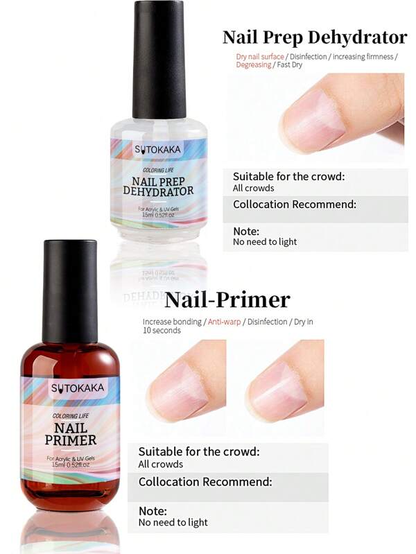 Nail Dehydrator And Nail Primer With Cuticle Oil Set,Natural Nail Prep