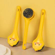 1pc Yellow Duck Design Pot Brush With Long Handle, Ideal For Cleaning Vegetables, Fruits, And Pans - Yellow - View 2