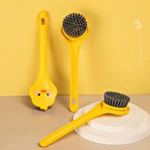 1pc Yellow Duck Design Pot Brush With Long Handle, Ideal For Cleaning Vegetables, Fruits, And Pans - Yellow - View 5