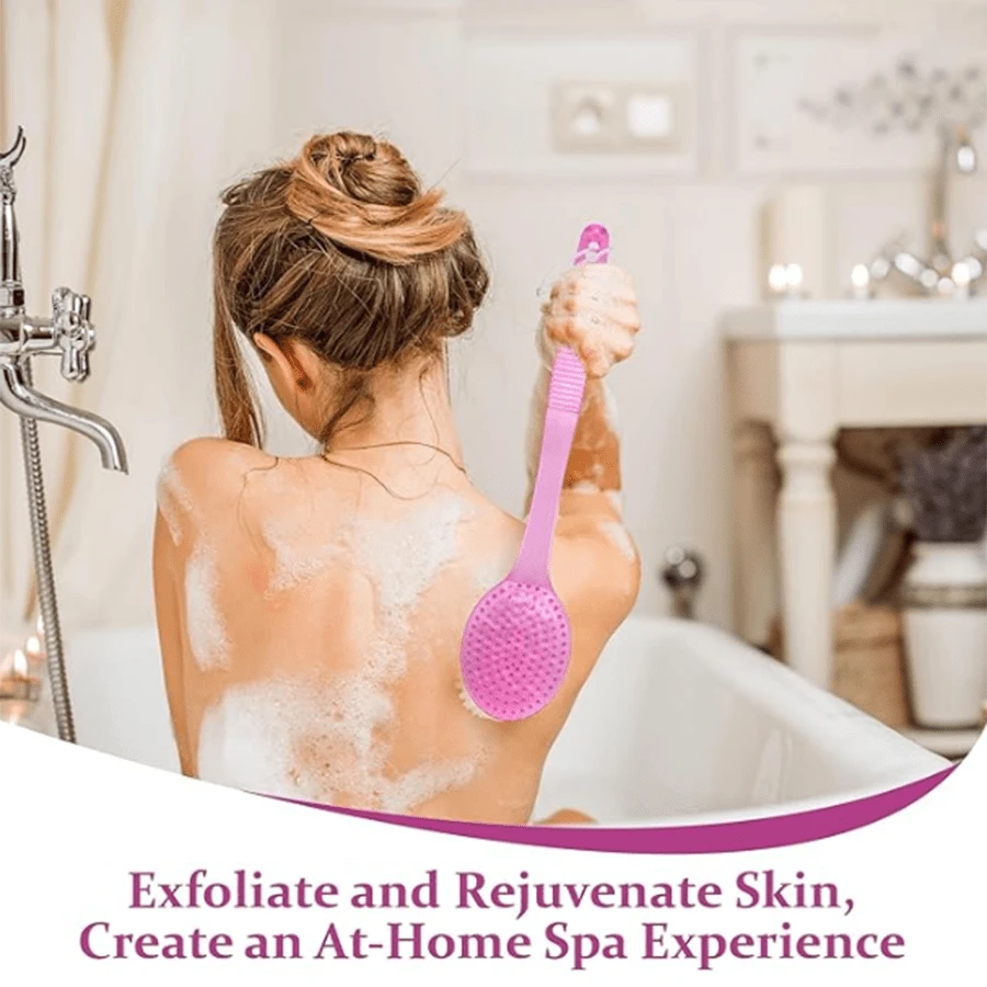 Back Shower Body Brush,Soft Bristles,Long Handle Back Scrubber Bath Mesh Sponge For Skin Exfoliating Bath,Bath Sponge Scrubber Brushes Handle(1pc) - Pink - View 1