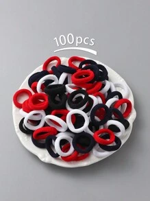 100pcs Mixed Color Women's Small Black, Red, White Y2k Minimalistic Style Hair Ties And Hair Ties, Fashionable And Versatile Solid Hair Accessories Suitable For Daily Wear, Matching With Clothes And Outfit Decoration. Casual Ponytail Holders Hair Elastics Hair Rubber Bands Scrunchies Hair Rope Elastic Hair Tie, Hair Bobbles Head Accessories Elastic Band - Multicolor - View 2