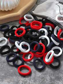 100pcs Mixed Color Women's Small Black, Red, White Y2k Minimalistic Style Hair Ties And Hair Ties, Fashionable And Versatile Solid Hair Accessories Suitable For Daily Wear, Matching With Clothes And Outfit Decoration. Casual Ponytail Holders Hair Elastics Hair Rubber Bands Scrunchies Hair Rope Elastic Hair Tie, Hair Bobbles Head Accessories Elastic Band - Multicolor - View 3