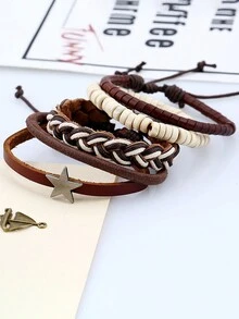 Da Bộ vòng đeo tay Cho nam giới , Nhiều lớp Tay Dây thừng , Retro Bện Da thật Băng tay - màu nâu - Xem 4