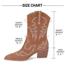 Monrovia Womens Cowgirl Boots Wide Calf Cowboy Boots Mid-Calf Pointed Toe Low Block Heel Embroidered Cowgirl Outfit - gừng - Xem 3