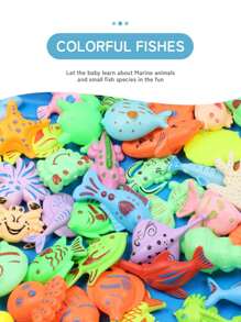 1套兒童游泳池釣魚玩具套裝,學齡前磁性釣魚遊戲套裝,附籃子,游泳池玩具 - 藍色 - 查看 5