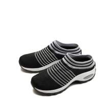 Women's Half-Slippers, Sporty Knitted Air Cushion Socks With Shock Absorption, Slip On Shoes For Dancing And Casual Outings - Black and White - View 1