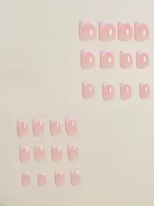 VV MEI JIA ER 24pcs Short Square French Manicure Nail Stickers, Nude, Pink, White Design, Full Coverage Adhesive Nail Strips, Reusable, Includes 1 Tape And 1 Nail File, Nail Care Set Nails Nail Supplies - Pink - View 4