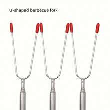 3pcs Stainless Steel Telescopic Bbq Forks For Hot Dogs, U-Shaped Forks & Lamb Leg Bbq Fork, Outdoor Bbq Tool - Multicolor - View 8