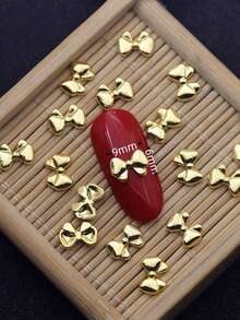 20入組鋁合金製蝴蝶結美甲飾品,蝴蝶結造型圓潤可愛,輕奢風格,指尖藝術diy必備 - 金色 - 查看 4