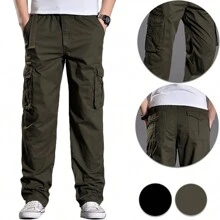 Pantalones De Trabajo Casuales Multibolsillos Para Hombre - Verde - Ver 1