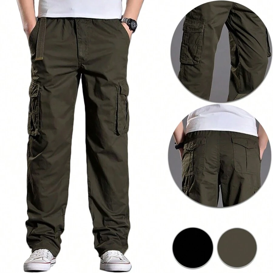 Pantalones De Trabajo Casuales Multibolsillos Para Hombre - Verde - Ver 1