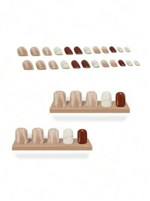 24 chiếc Móng tay giả sọc vuông dài & 1 dũa móng tay & 1 tấm Băng dán móng tay - Màu Khaki - Xem 4