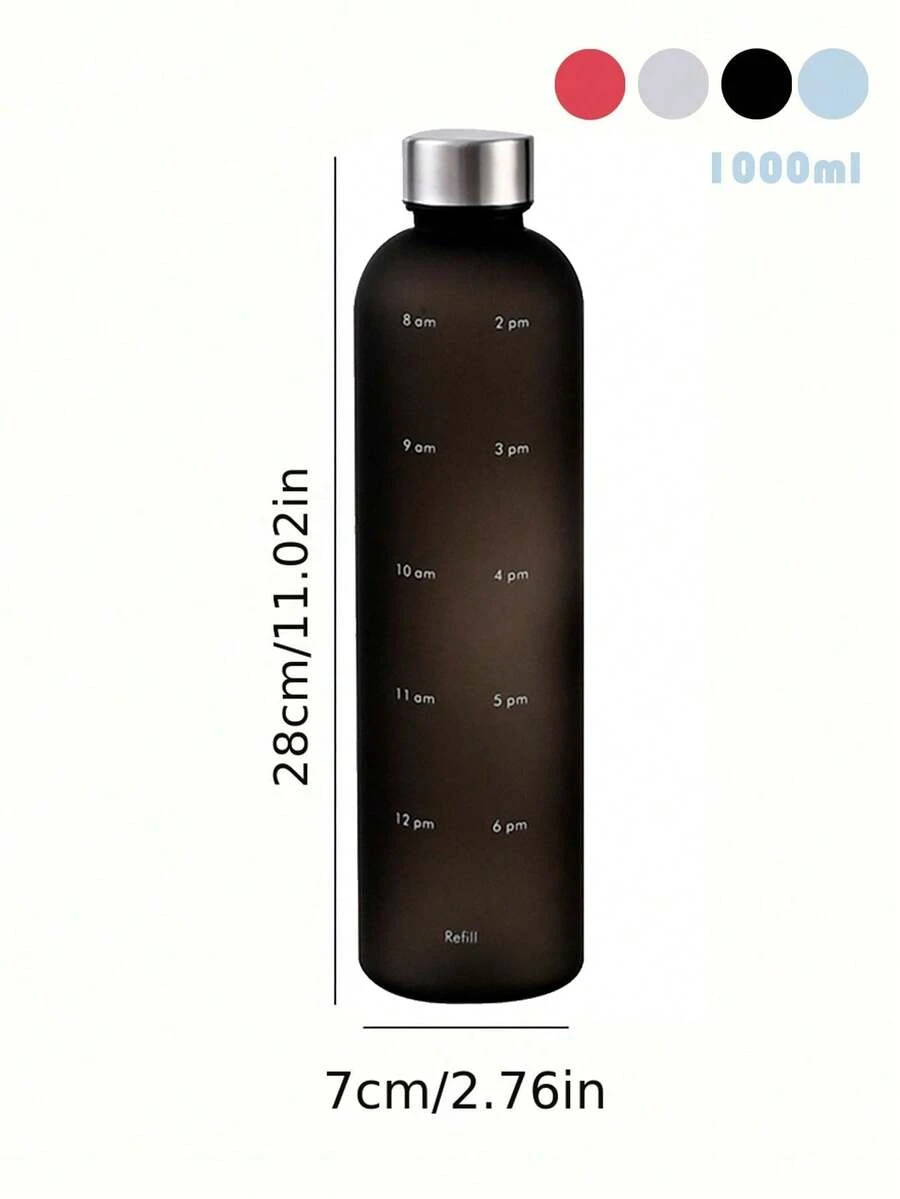 1pc 1000ml Water Bottle, Modern Solid Color Drinking Bottle, Gift For Friends, For Outdoor & Gym - Black - View 1