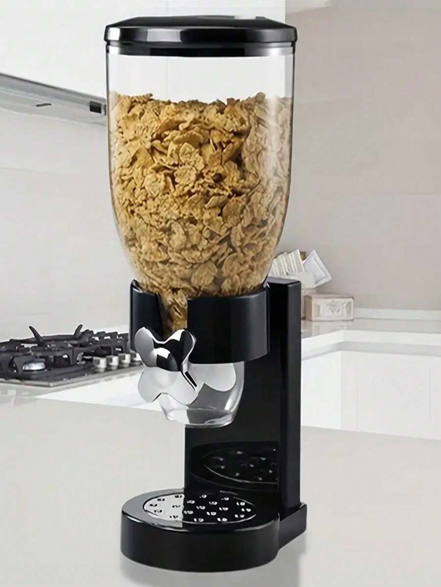 1pc Dual-Barrels Cereal Dispenser Container For Kitchen, Oatmeal Storage And Organization - Black Single Barrel - View 1
