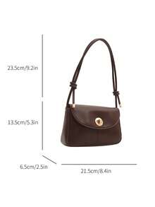 1 件裝女童純色 Pu 復古風格單肩包適合日常使用 - 咖啡棕 - 查看 2