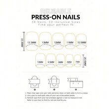 Y2k24入組長杏仁形哥德風格白色指壓美甲,帶黑色指尖和一些月亮彩繪,配備1pc指甲修墊和1pc果凍膠,可重複使用,適合女性和女孩,適用於日常生活和派對 - 彩色 - 查看 6