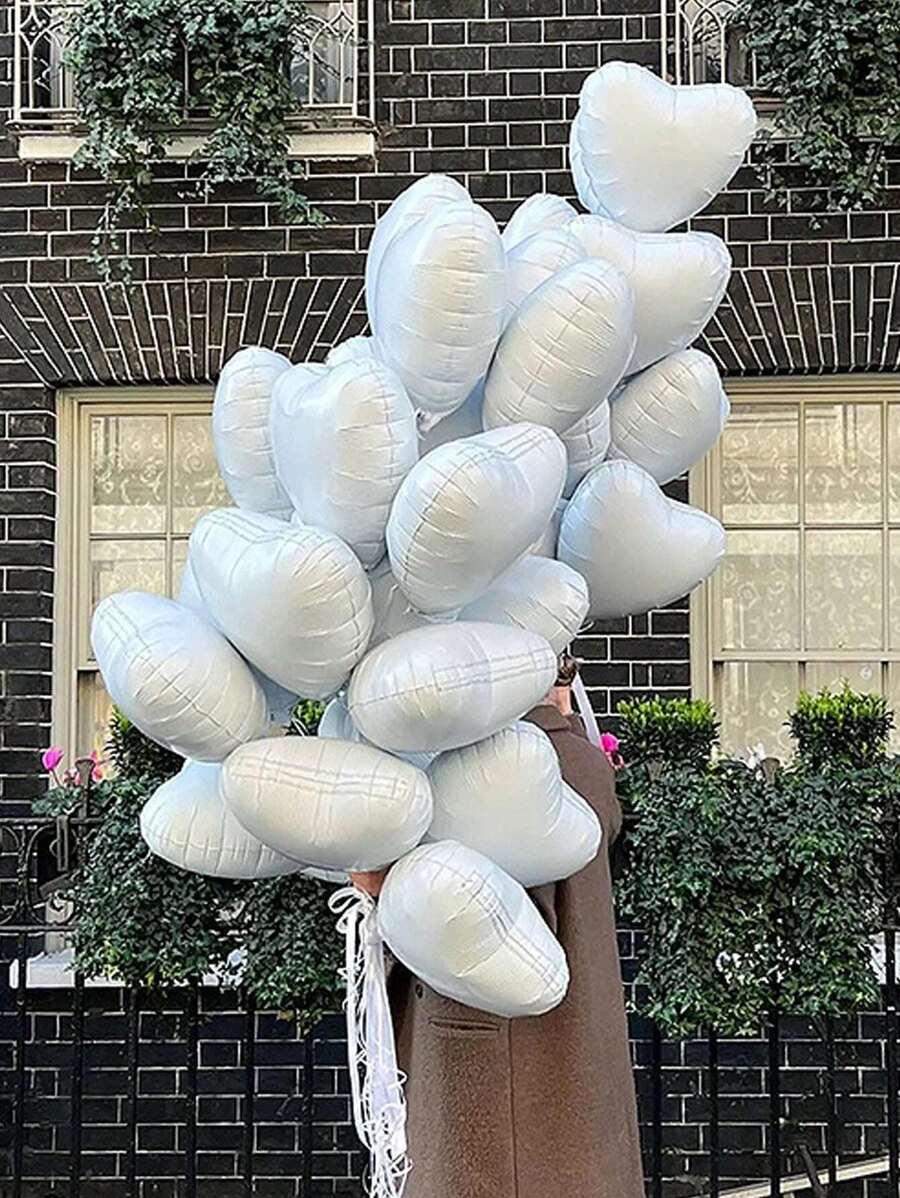 1 pezzo/10 pezzi Palloncini a forma di cuore bianchi in foil da 18 pollici per decorazioni di matrimoni, compleanni, San Valentino - Bianco - Visualizzare 1