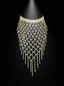 Fashionable Rhinestone & Tassel Necklace Statement Choker For Women's Party And Wedding - Gold - View 7