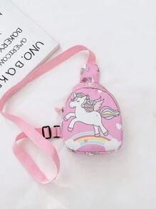 Kids' Cute Cartoon Dinosaur & Unicorn Chest Bag, Cool Fashionable Crossbody Purse For Coins & Daily Use - Pink - View 2