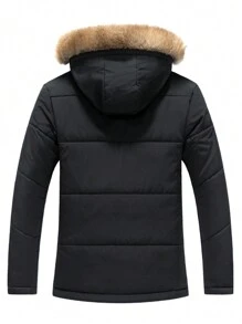 男士加厚保暖保暖内衬连帽棉服秋冬季健身服男 - 黑色 - 查看 2