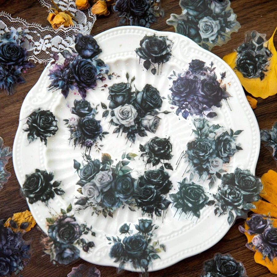 YANJI 30入/pack 玫瑰和花卉拼貼貼紙,適用於剪貼簿,筆記本,裝飾和diy工藝品 - 黑色 - 查看 1