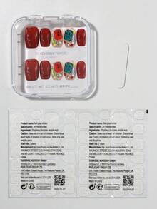 10pcs Handmade Press-On Nails Short Round Red Christmas Elements 3D Three-Dimensional Rhinestones Nail For Christmas And Parties - Multicolor - View 9