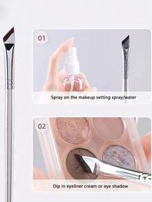 Ultra-Fine Scythe Edge Eye Makeup Brush, 2pcs Rose Gold Synthetic Fiber Bristle Smooth And Supporting, Angular Flat Blade Scythe Shape Creates Super Fine Lines And Super Grip Powder, Ideal For Delicate And Easy Eye Makeup And Eyebrow Shaping - Rose Gold - View 4