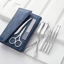 10pcs/Set Mirror Finish Stainless Steel Manicure Tool Set, Including Mirror Finish Nail Clippers And File - Blue - View 1