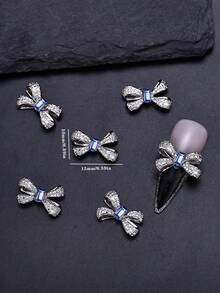 10pcs Alloy 3d Bow Knot & Rhinestone Decor Nail Art Accessories - Blue - View 3