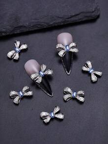 10pcs Alloy 3d Bow Knot & Rhinestone Decor Nail Art Accessories - Blue - View 2