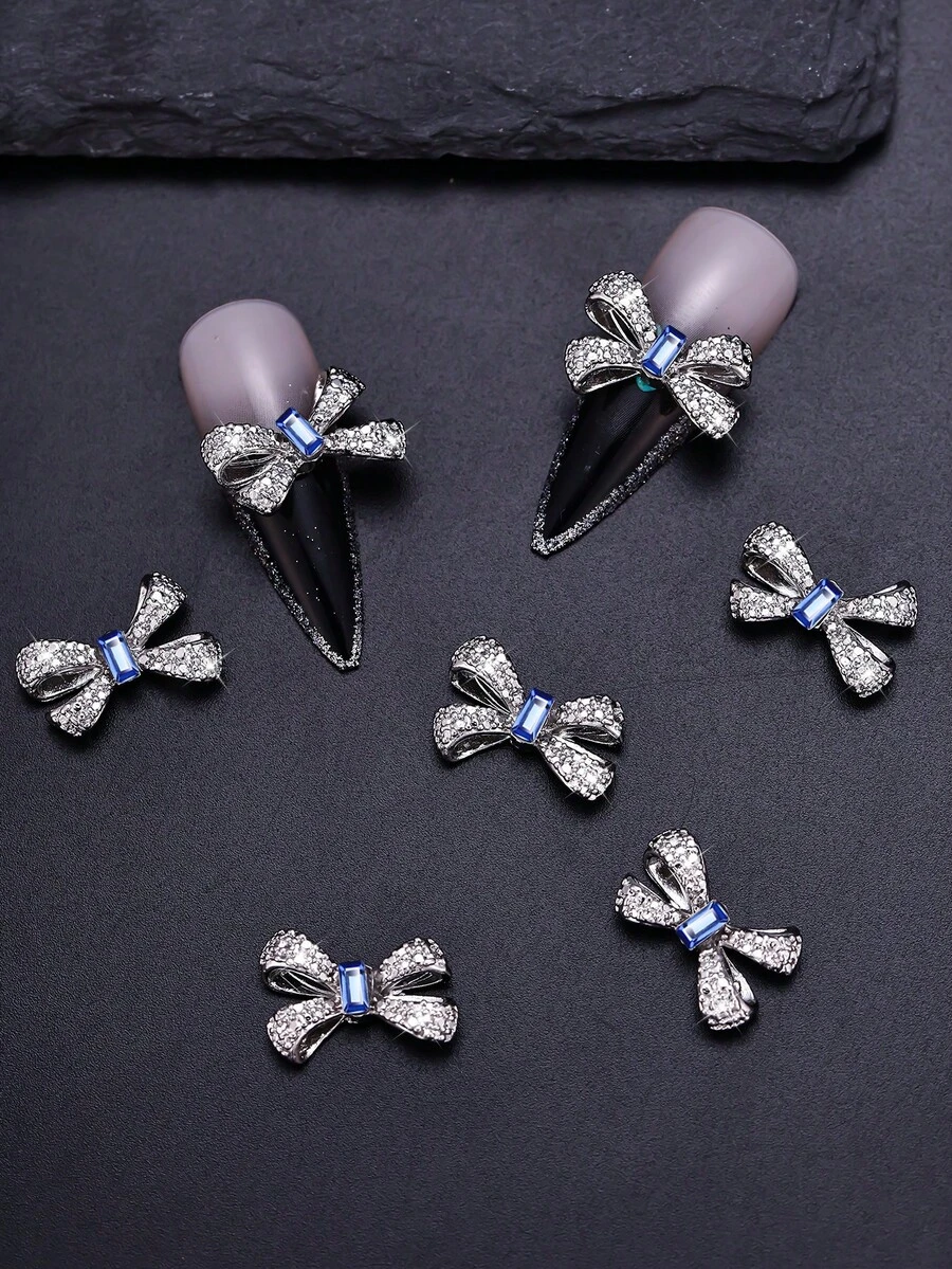 10pcs Alloy 3d Bow Knot & Rhinestone Decor Nail Art Accessories - Blue - View 1