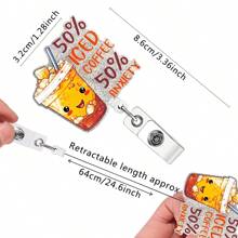 1pc Funny Coffee Retractable Badge Reel, Acrylic Bling Retractable Name Badge Holder For Nurse Doctor Student Worker Volunteer - Orange - View 2