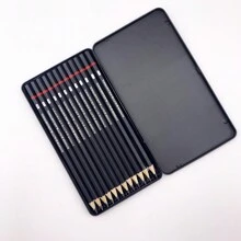 12入組素描鉛筆套裝,適用於繪畫和素描,初學者和學生藝術用品禮品套裝,包括2h,h,f,b,hb,2b,3b,4b,5b,6b,7b和8b,金屬製盒 - 黑色 - 查看 3
