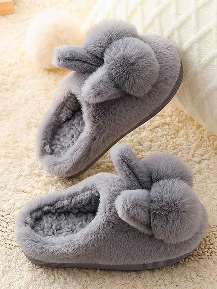 Lindas Pantuflas afelpadas con forma de conejo para mujer - Gris - Ver 1