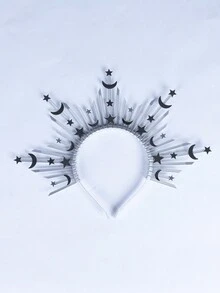 HOWAWAY 1pc Handmade Silver Disco Mirror Star & Moon Headwear For Party, Festival - Silver - View 5