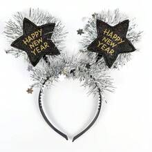 1個銀色派對頭箍,喜慶新年和五角星元素,配上金屬片花朵紙屑花,適用於節日派對服裝 - 銀色 - 查看 4