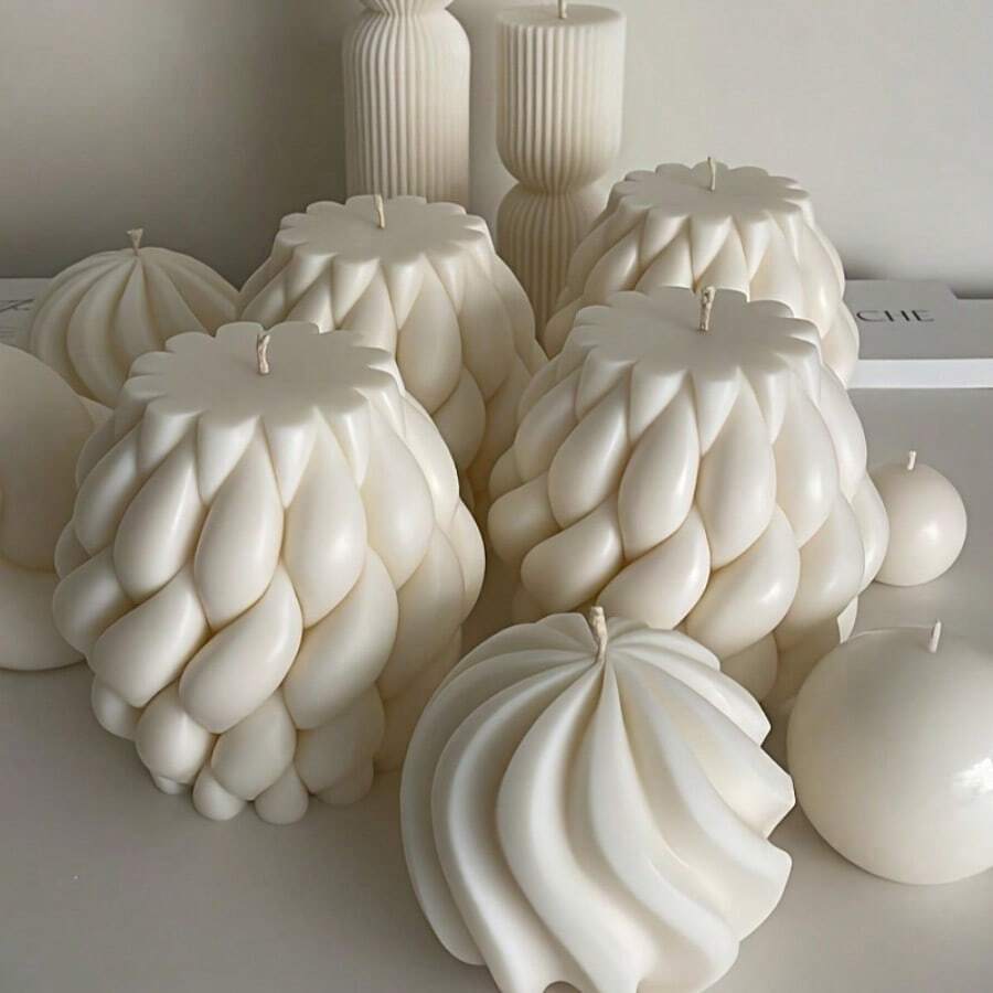 Diy旋转雨滴香薰蜡烛硅胶模具，几何石膏，针织柱，球形展示架模具 - 白色 - 查看 1