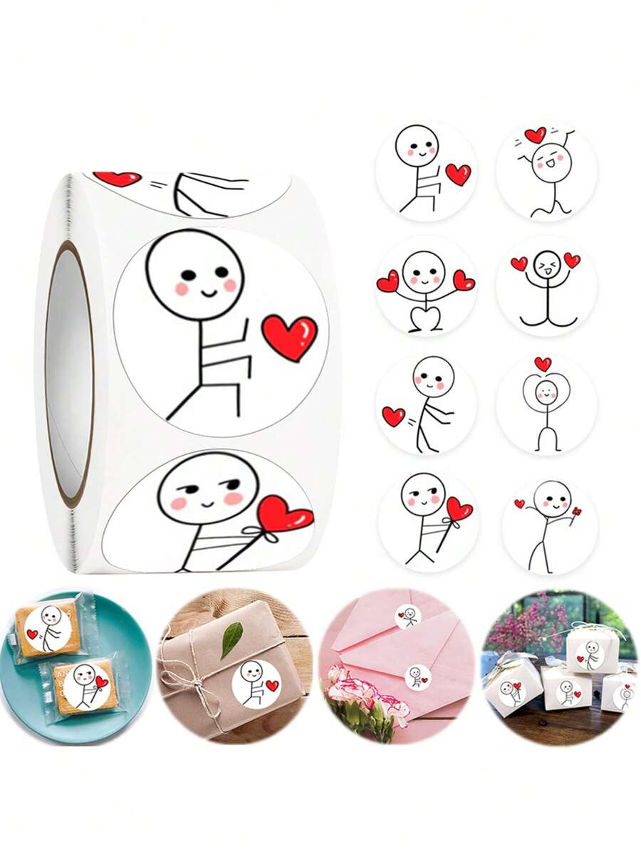 500张情人节贴纸，1英寸心形标签，自粘心形贴纸，适用于情人节、婚礼、节日礼物、信封封口、剪贴簿、生日派对、返校装饰 - Style C (1Roll) - 查看 1