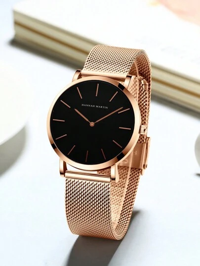 HANNAH MARTIN 1pc Ladies' Quartz Wristwatch With Stainless Steel Strap, Simple & Fashionable Style, Waterproof, Japanese Movement, Quality Jewelry Watch Suitable For Casual, Party, Travel As A Gift For Students Returning To School