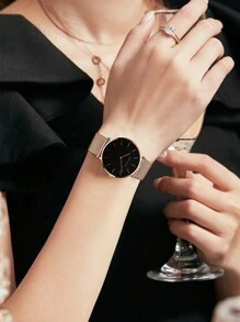 HANNAH MARTIN 1 件女士石英腕表，配不锈钢表带，风格简约时尚，防水，日本机芯，优质珠宝表，适合休闲、派对、旅行，可作为返校学生的礼物