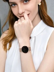 HANNAH MARTIN 1 件女士石英腕表，配不锈钢表带，风格简约时尚，防水，日本机芯，优质珠宝表，适合休闲、派对、旅行，可作为返校学生的礼物